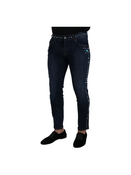 Jeansy skinny z niską talią slim fit z ćwiekami Dolce And Gabbana niebieskie