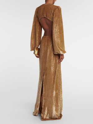 Dolga obleka s črtami Costarellos zlata