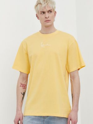 Памучна тениска с дълъг ръкав Karl Kani жълто
