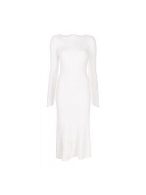 Sukienka midi z długim rękawem żakardowa Victoria Beckham biała