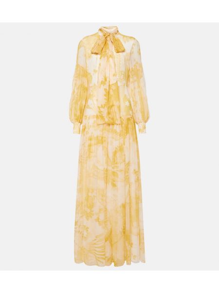 Hodvábne dlouhé šaty s potlačou Erdem žltá