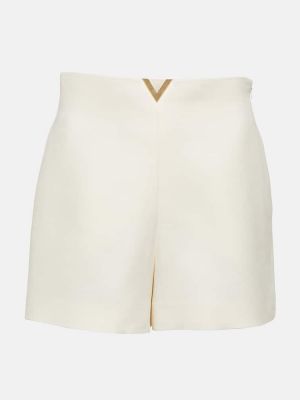 Pantalones cortos de lana de seda de crepé Valentino blanco