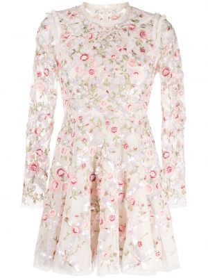 Květinové večerní šaty s výšivkou Needle & Thread růžové