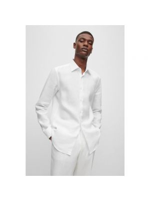 Camisa de lino slim fit Hugo Boss blanco