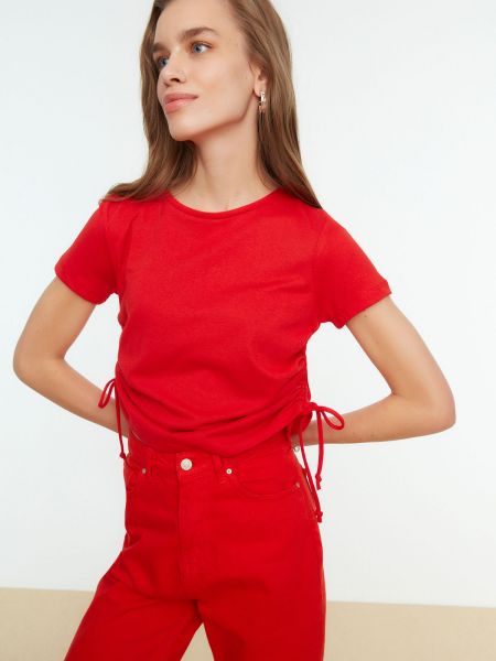 Tricou tricotate plisat Trendyol roșu