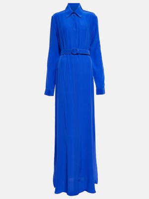 Jedwabna sukienka długa Costarellos niebieska