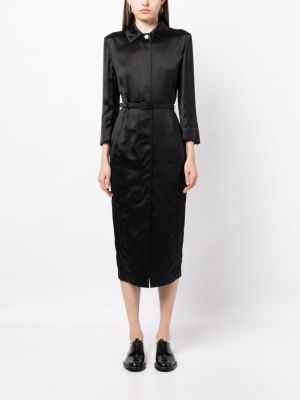Satynowa sukienka koszulowa Thom Browne czarna