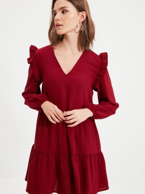 Plisirana mini obleka Trendyol rdeča