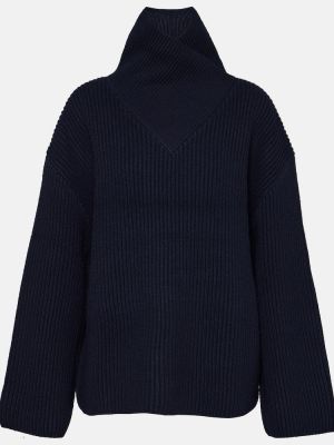 Jersey cuello alto de lana con cuello alto de tela jersey Totême azul