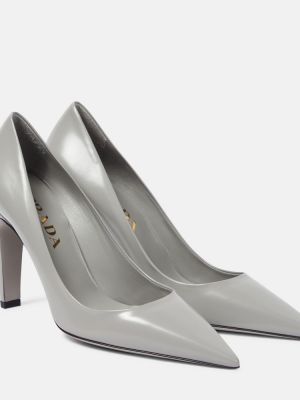 Кожени полуотворени обувки Prada сиво