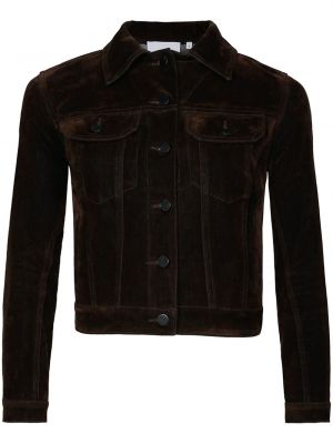 Žametna jakna z vezenjem iz rebrastega žameta Rta rjava