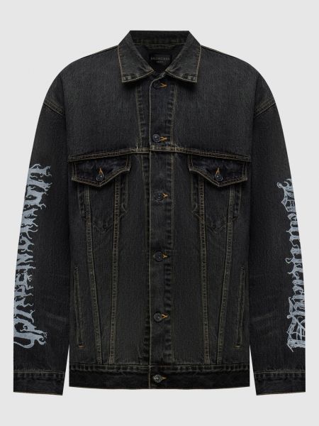 Чорна джинсова куртка з принтом Balenciaga