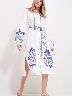 Ленена рокля Trend Alaçatı Stili бяло
