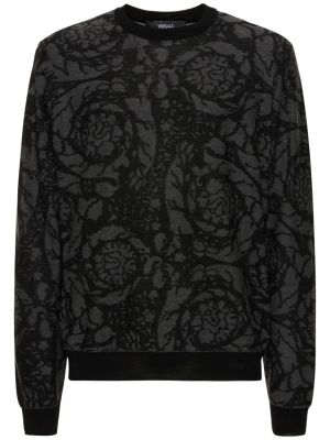 Sweter wełniany bawełniany Versace czarny