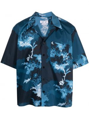 Памучна риза с принт с абстрактен десен Act Nº1 синьо