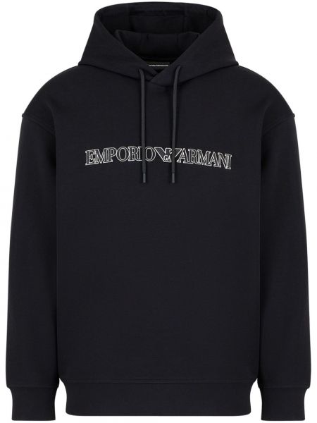 Medvilninis siuvinėtas džemperis su gobtuvu Emporio Armani juoda