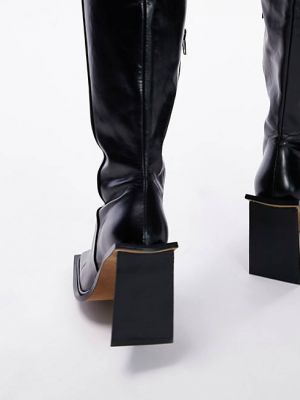 Кожаные ботинки с квадратным носком Topshop черные