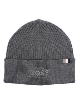 Памучна шапка бродирана Boss сиво