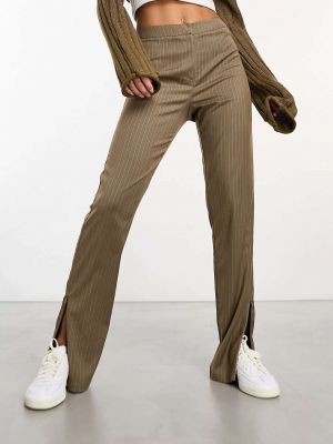 Расклешенные брюки Reclaimed Vintage с боковыми разрезами на молнии в коричневую полоску