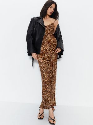 Леопардовый платье в бельевом стиле с капюшоном с принтом Warehouse коричневый