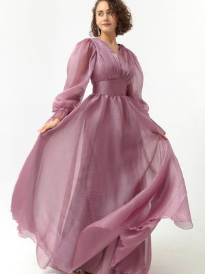 Vakarinė suknelė v formos iškirpte su balioninėmis rankovėmis Lafaba