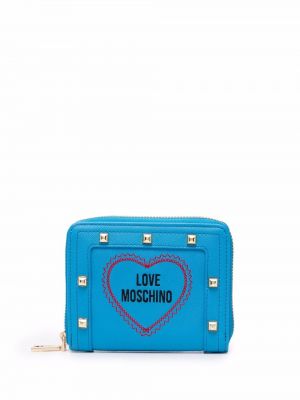 Кожаный кошелек с вышивкой Love Moschino, синий