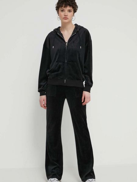 Велюровий светр з капюшоном з аплікацією Juicy Couture чорний
