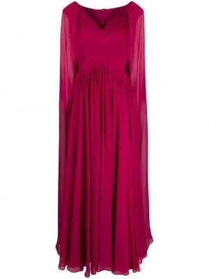 Drapované hodvábne večerné šaty s výstrihom do v Elie Saab ružová