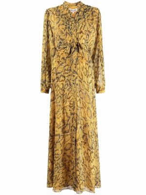 Dlouhé šaty s potiskem s výstřihem do v s dlouhými rukávy Dvf Diane Von Furstenberg - žlutá