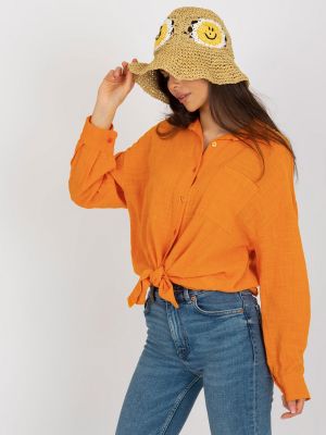 Koszula bawełniana oversize Fashionhunters pomarańczowa