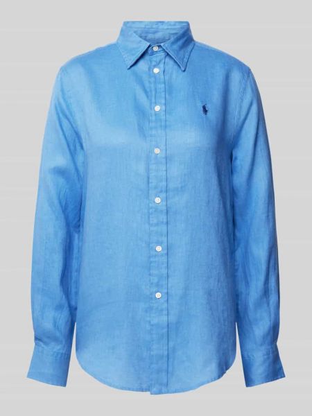 Lniana bluzka relaxed fit Polo Ralph Lauren niebieska