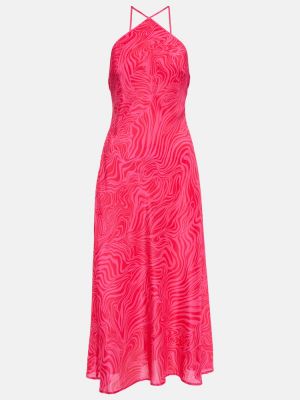 Jedwabna sukienka midi Rixo różowa