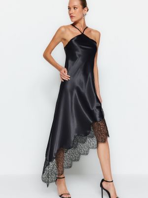 Асимметричное атласное вечернее платье Trendyol черное