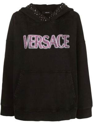 Raštuotas džemperis su gobtuvu su spygliais Versace juoda