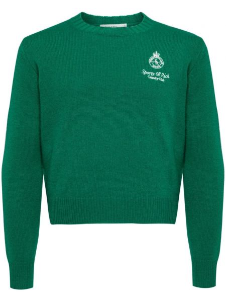 Кашмирен пуловер бродиран Sporty & Rich зелено