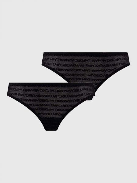 Chiloți tanga transparente Emporio Armani Underwear negru