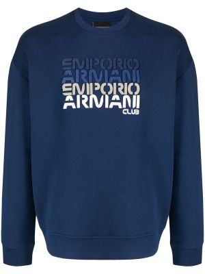 Raštuotas medvilninis džemperis Emporio Armani mėlyna