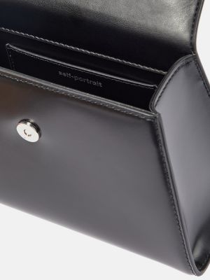 Kožená nákupná taška s mašľou Self-portrait čierna
