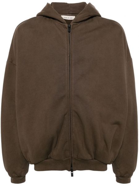Pamučna hoodie s kapuljačom s patentnim zatvaračem Fear Of God smeđa