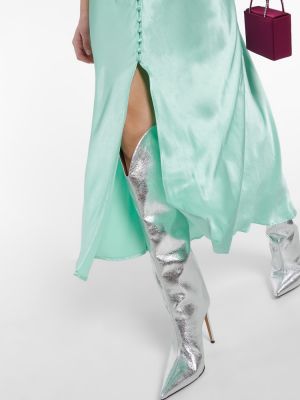 Σατέν μίντι φόρεμα με δαντέλα Rixo πράσινο