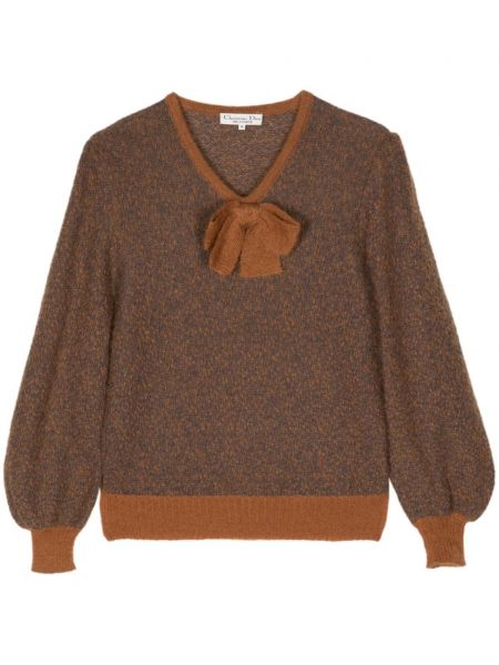 Dzianinowy sweter z kokardką Christian Dior Pre-owned brązowy