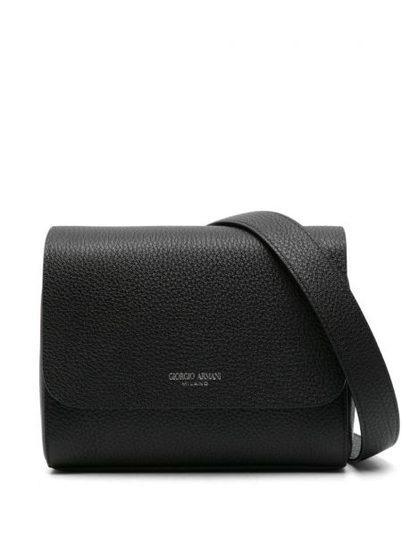 Kožená taška s potlačou Giorgio Armani čierna