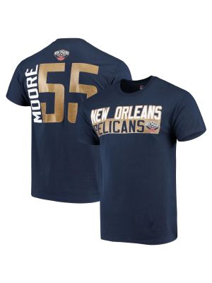Мужская темно-синяя футболка Majestic E'Twaun Moore New Orleans Pelicans с вертикальным именем и номером