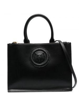 Tigrovaná kožená nákupná taška Just Cavalli čierna