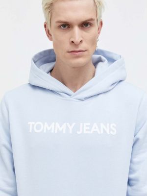 Bluza z kapturem bawełniana z nadrukiem Tommy Jeans niebieska