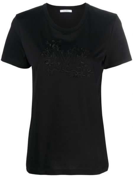 Medvilninis siuvinėtas marškinėliai Max Mara juoda
