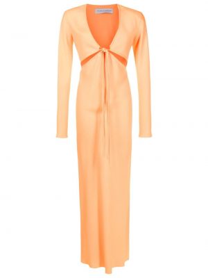 Сатенена вечерна рокля с v-образно деколте Gloria Coelho оранжево