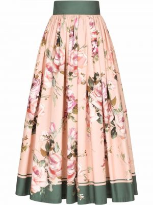 Raštuotas gėlėtas maksi sijonas Dolce & Gabbana rožinė