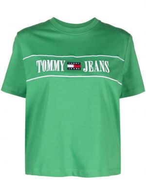 Памучна тениска бродирана Tommy Jeans зелено