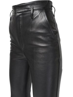 Pantalones de cintura alta de cuero Saint Laurent negro
